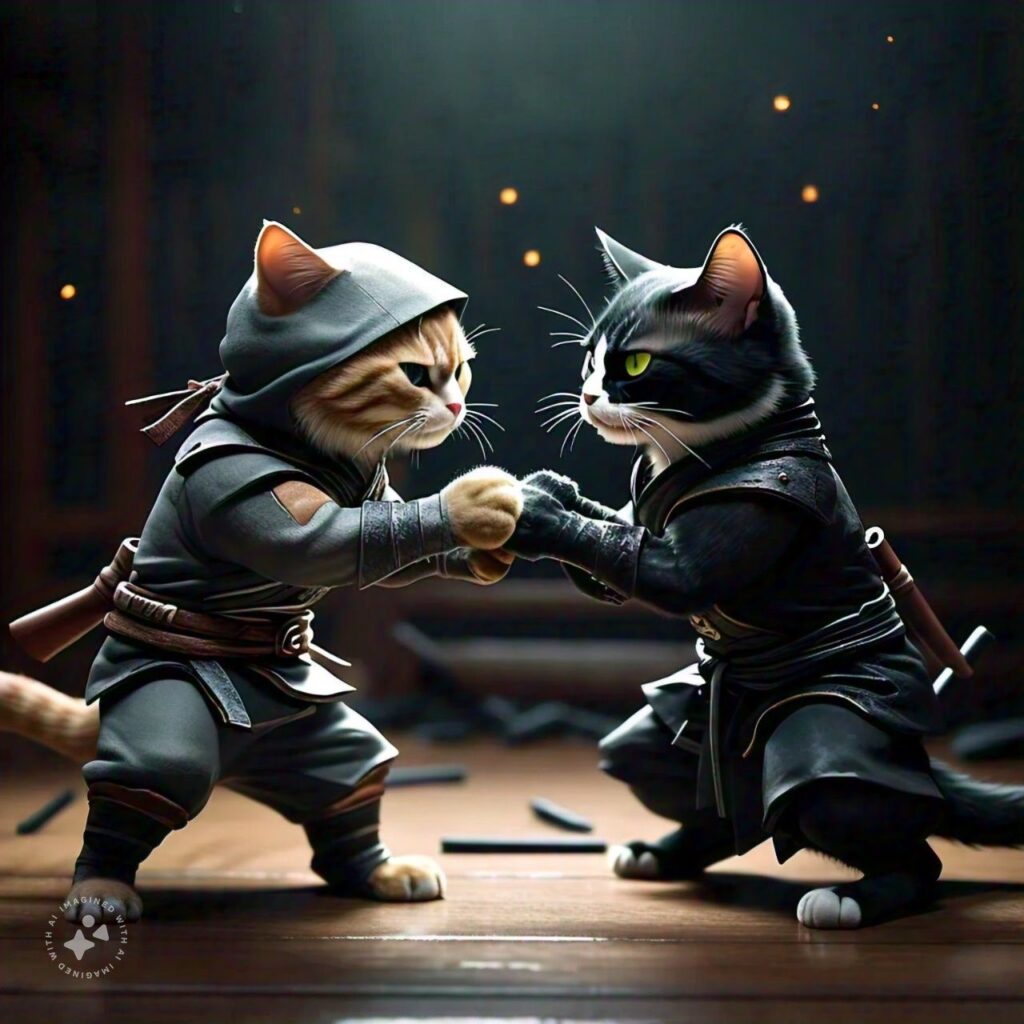 Gato peleando estilo ninja