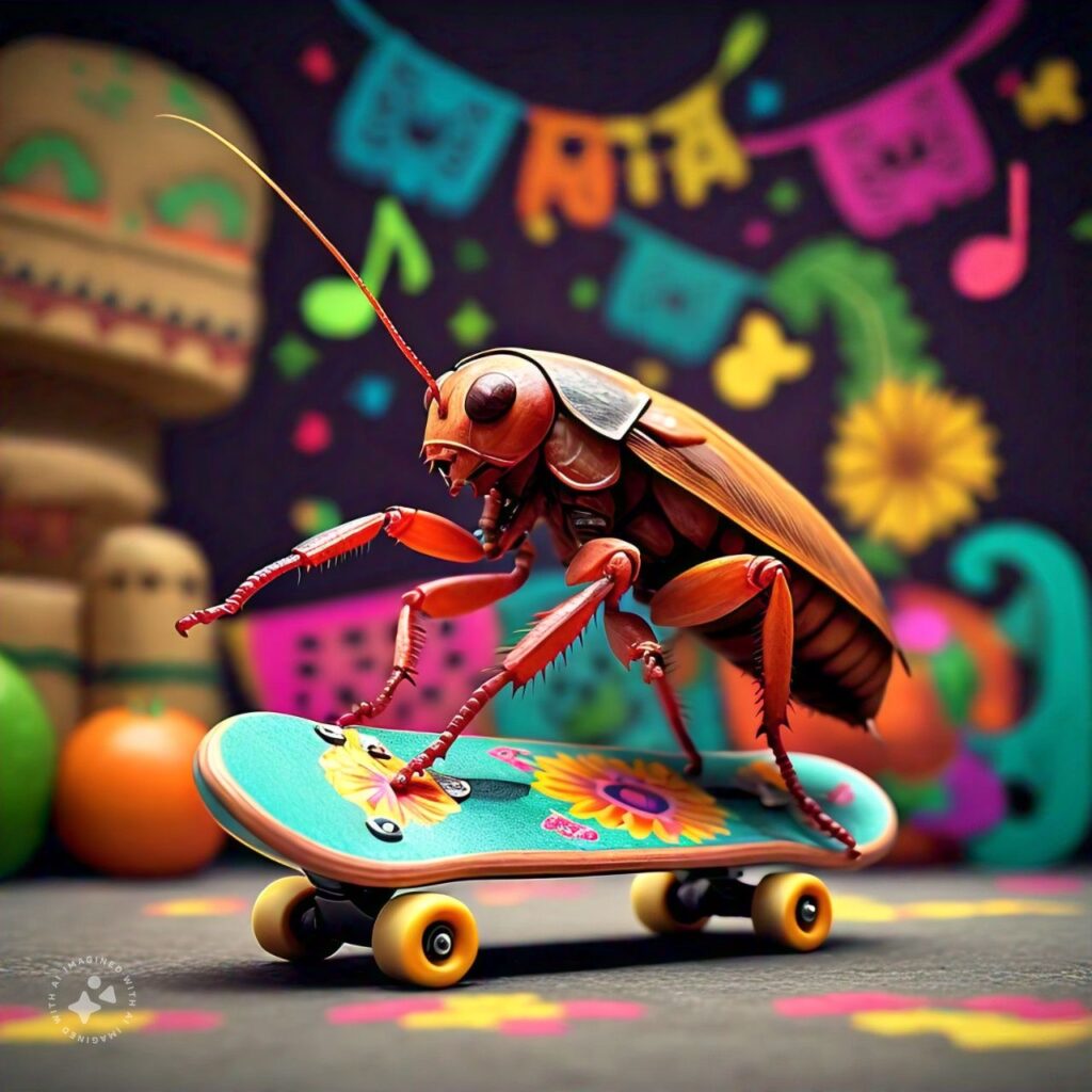 Cucaracha patinando skateboard en México