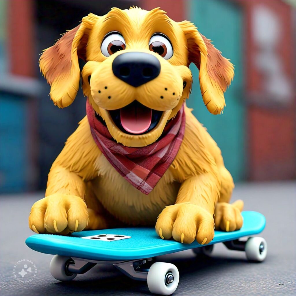 Un perro en estilo caricatura en una patineta